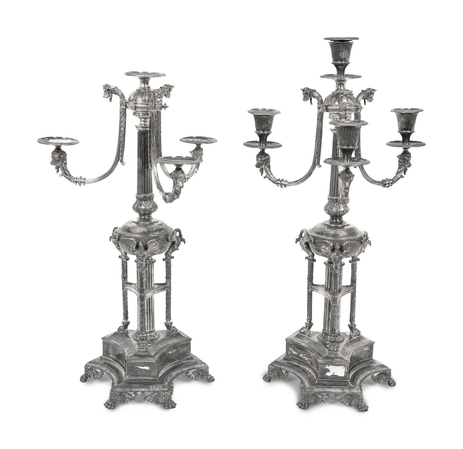 A Pair of English Silver-Plate Four-Light Candelabra