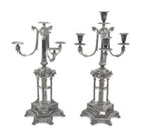 A Pair of English Silver-Plate Four-Light Candelabra
