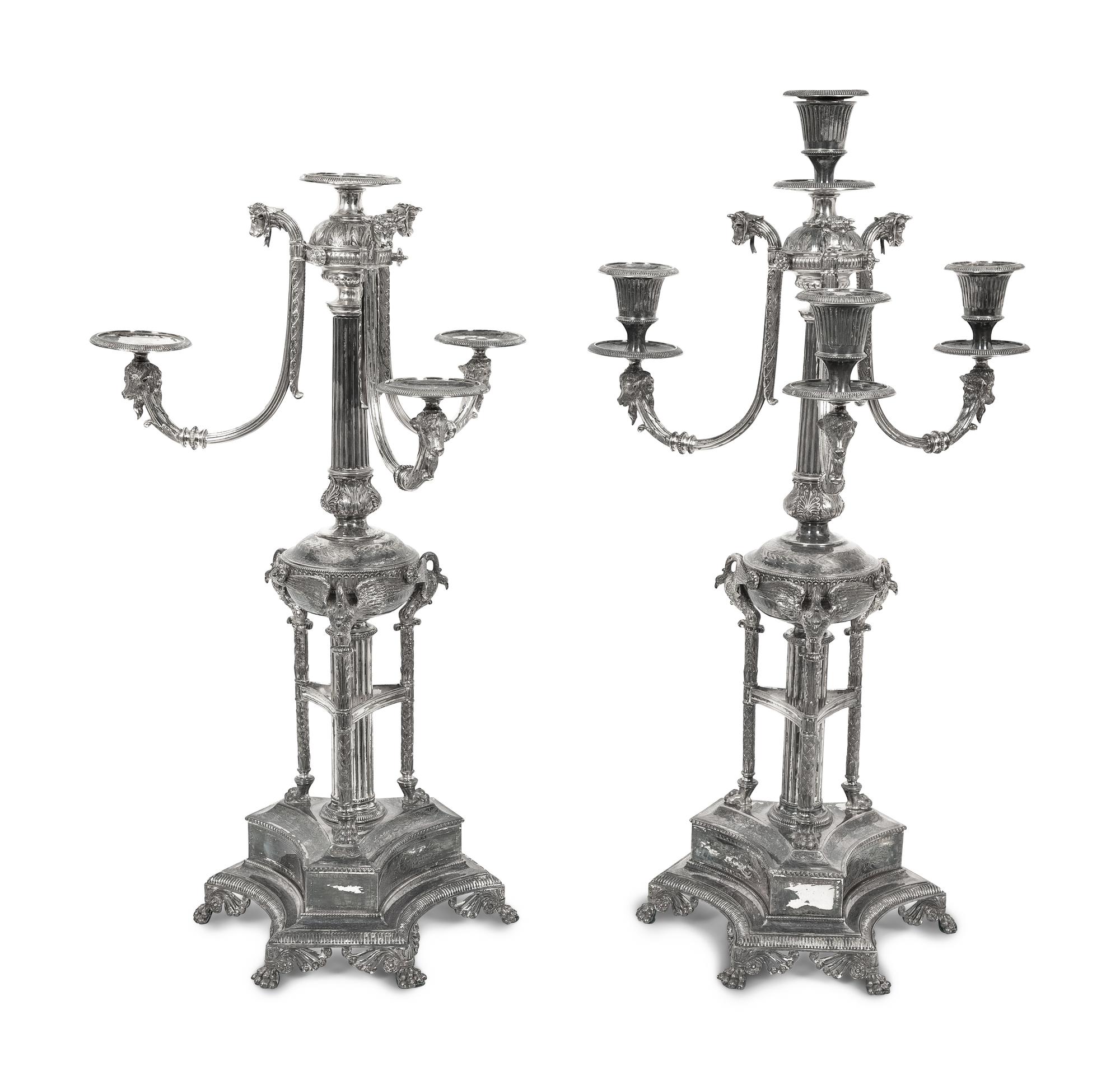 A Pair of English Silver-Plate Four-Light Candelabra