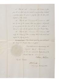 [CIVIL WAR] JOHNSON, Andrew (1808-1875). Partly-printed Presidential pardon stamp-signed by Johnson.