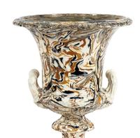 A Pair of Marble-Glazed Terracotta Urns Mounted as Lamps
