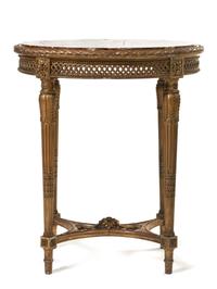 A Louis XVI Style Giltwood Occasional Table, Height 30 1/2 x width 26 x depth 21 inches.