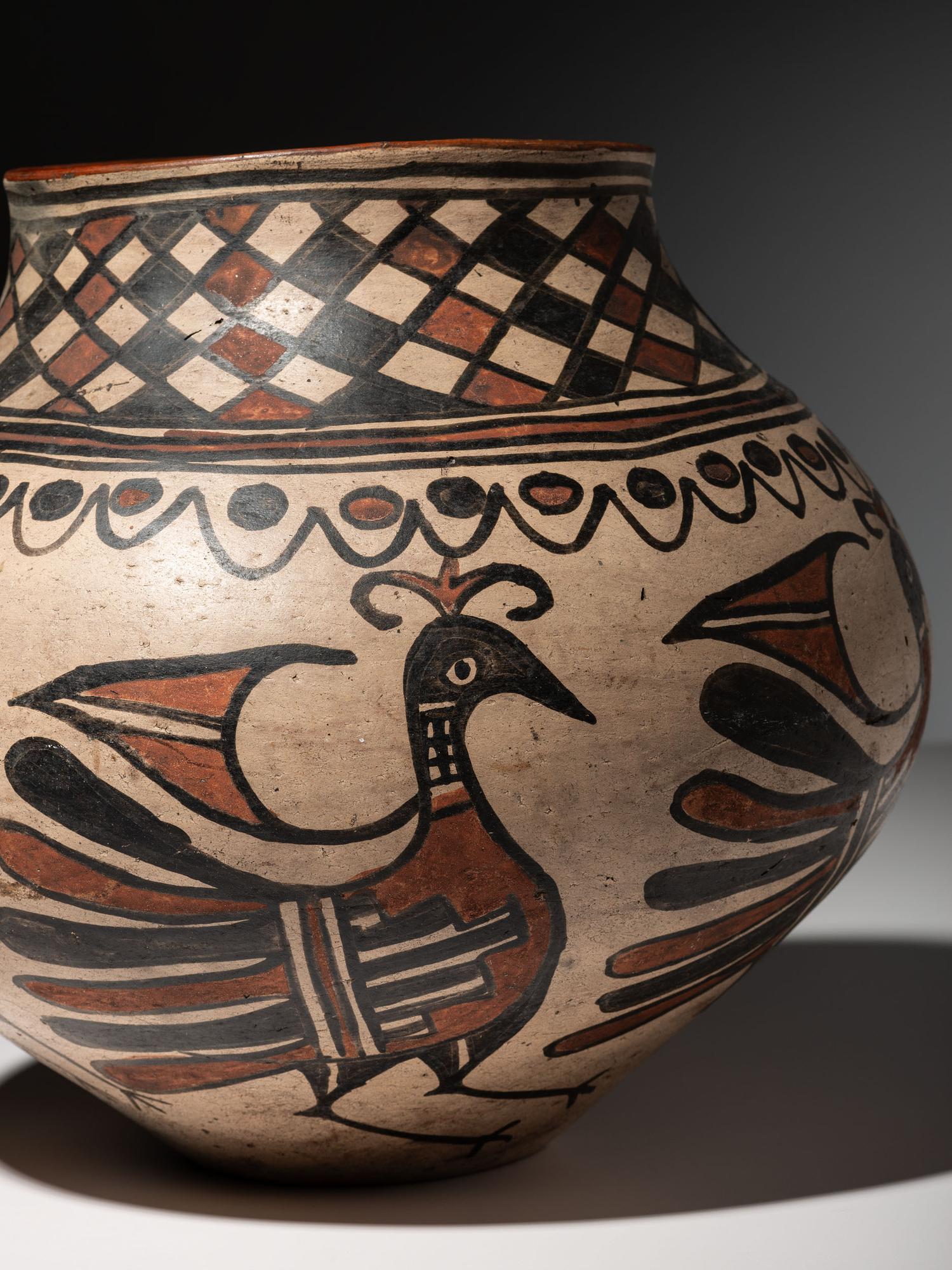 Polychrome Pottery Olla, with Parrots