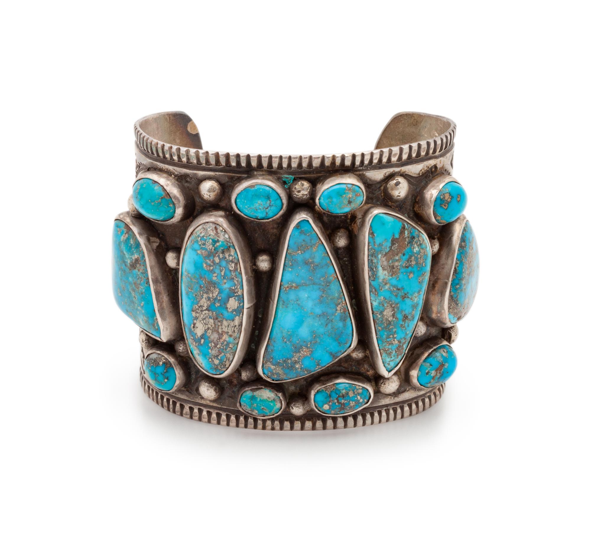 Wide Silver and Morenci Turquoise Cuff Bracelet