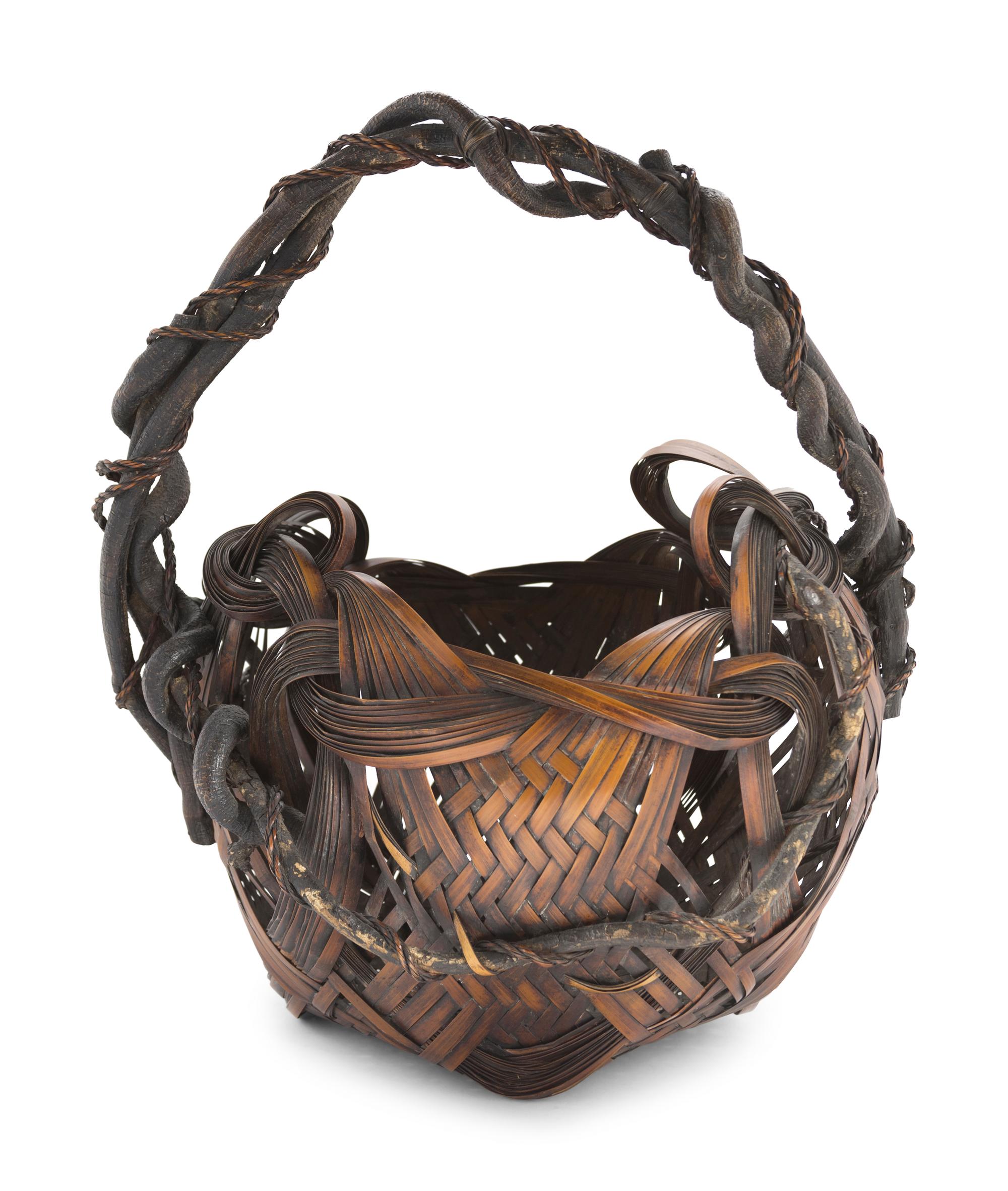 A Large Japanese Bamboo Ikebana Flower Arranging Basket