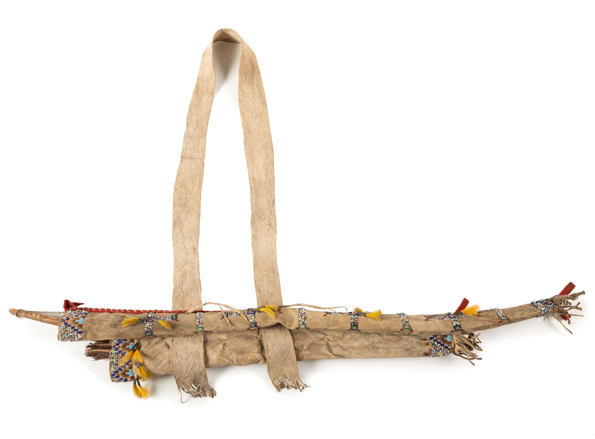 Sioux Beaded Hide Bowcase and Quiver, with Bow and Arrows