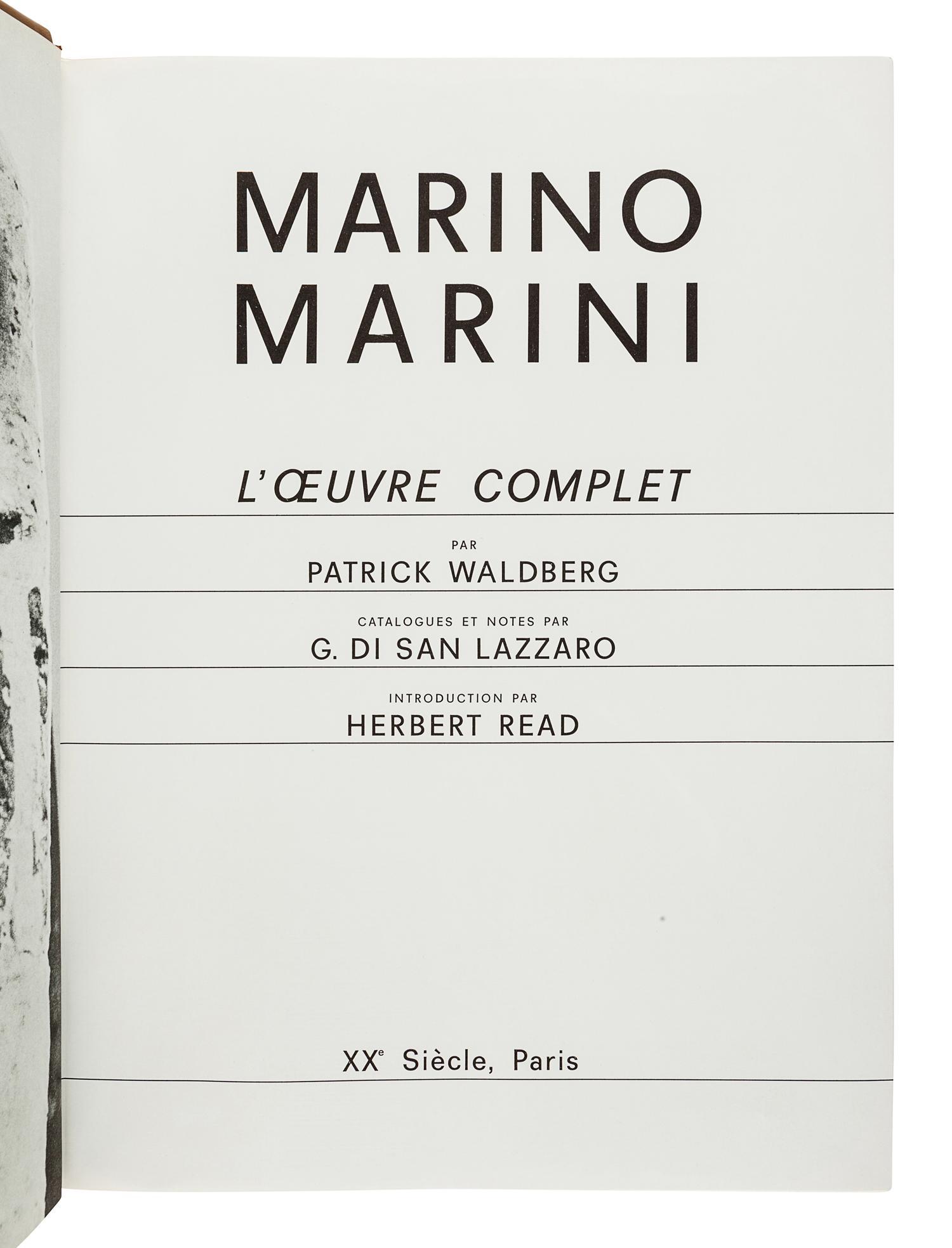 [MARINI, Marino (1901-1980)]. WALDBERG, Patrick. Marino Marini: L’Oeuvre Complet. Paris: XXe Siécle, 1970.