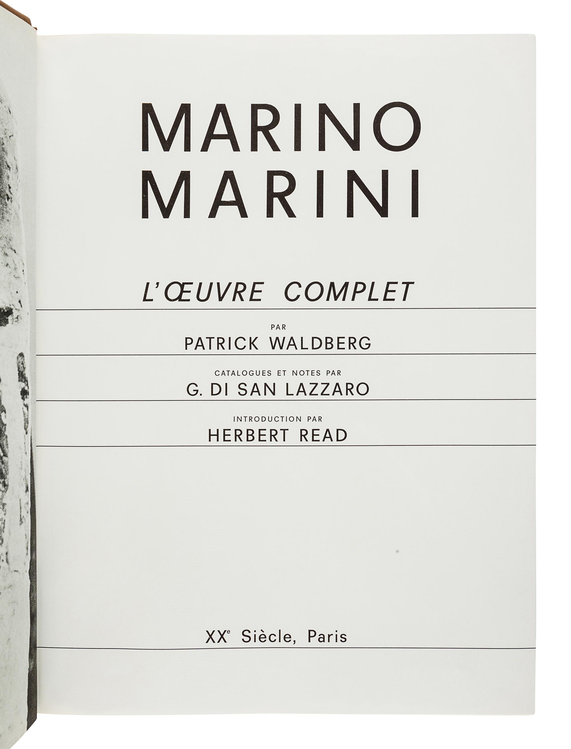 [MARINI, Marino (1901-1980)]. WALDBERG, Patrick. Marino Marini: L’Oeuvre Complet. Paris: XXe Siécle, 1970.