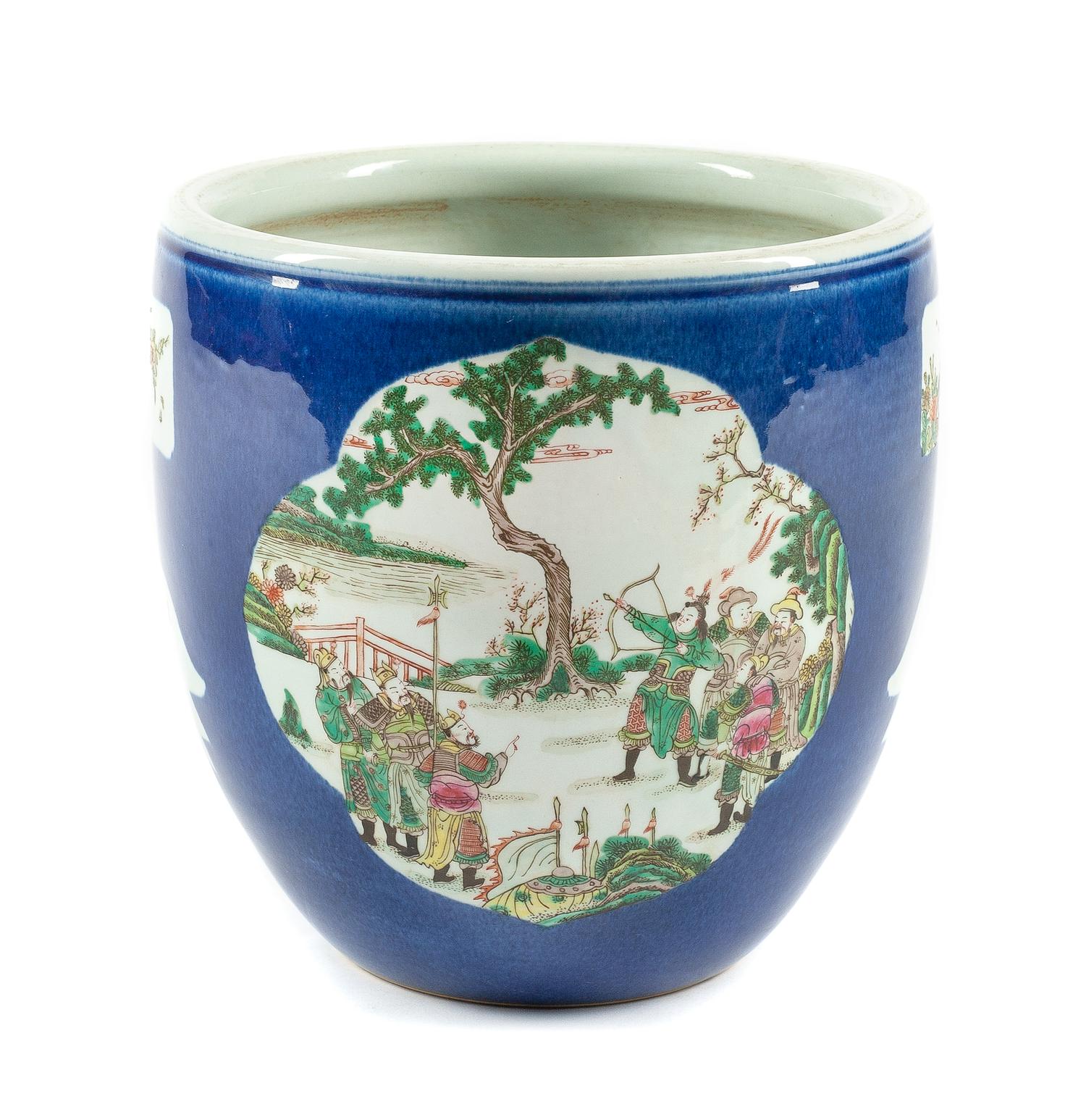 A Chinese Porcelain Jardiniere Height 13 1/2 x diameter 13 inches.