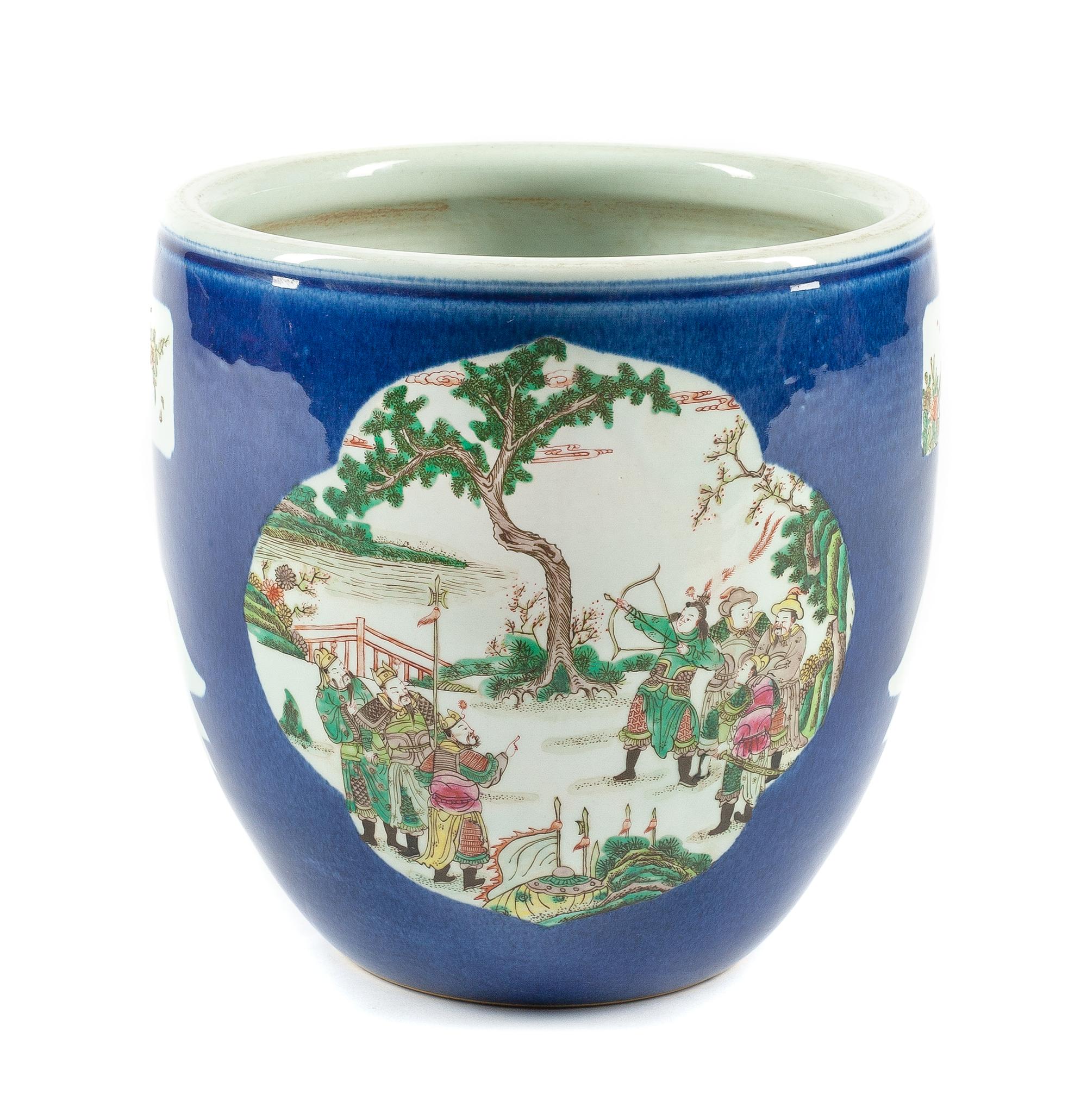 A Chinese Porcelain Jardiniere Height 13 1/2 x diameter 13 inches.