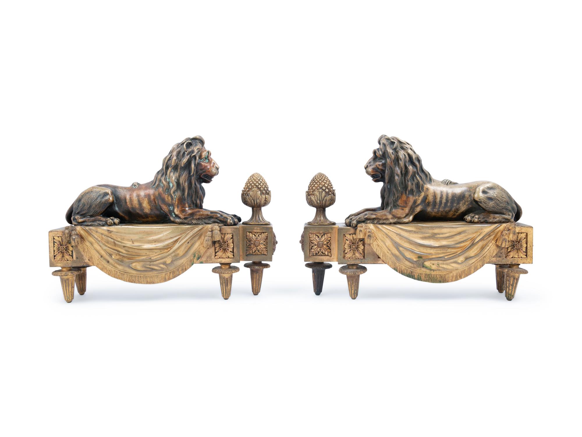 A Pair of Louis XVI Style Gilt Bronze Figural Chenets