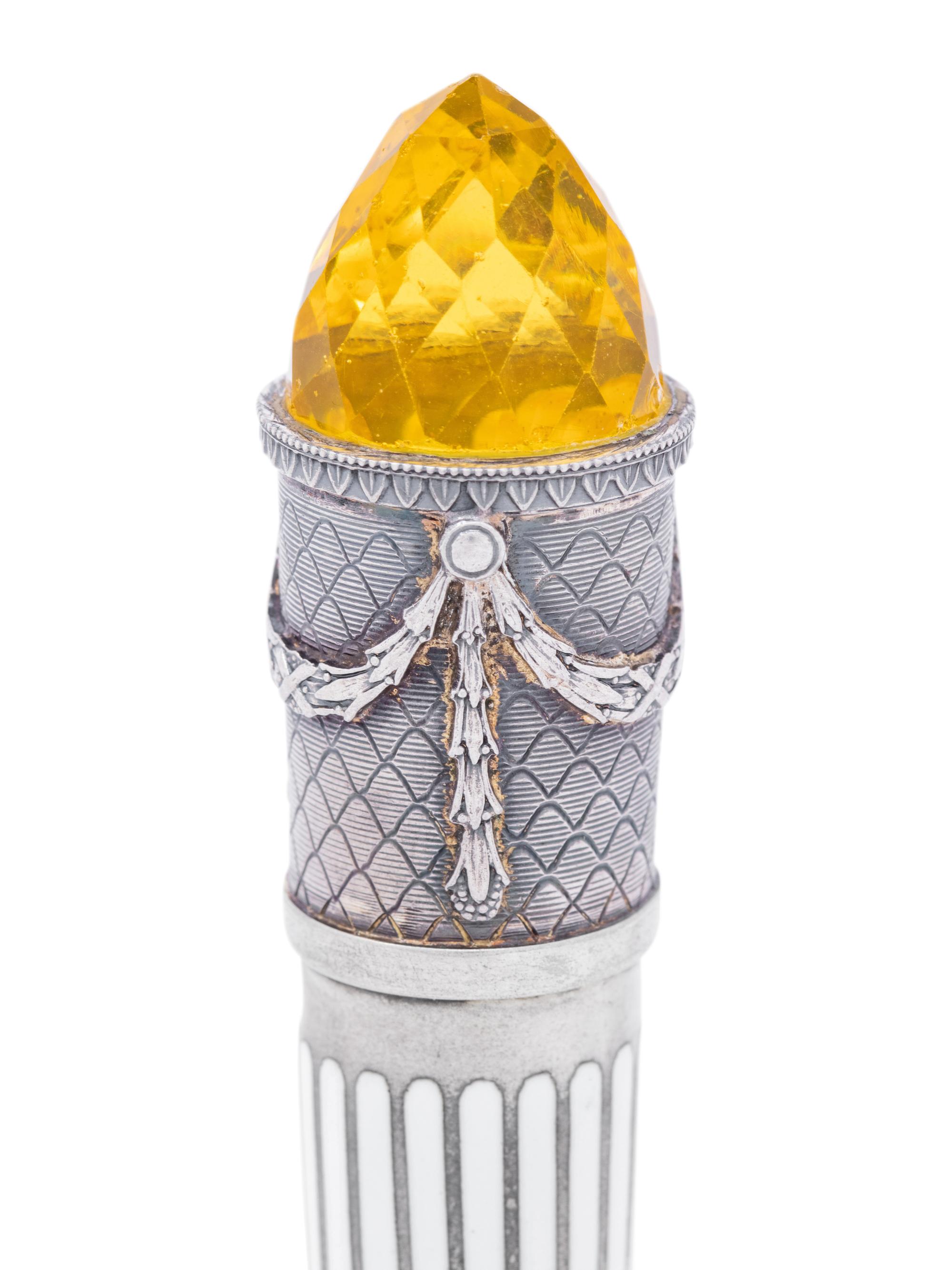 An Austrian Silver, Enamel and Hardstone Mounted Parasol Handle