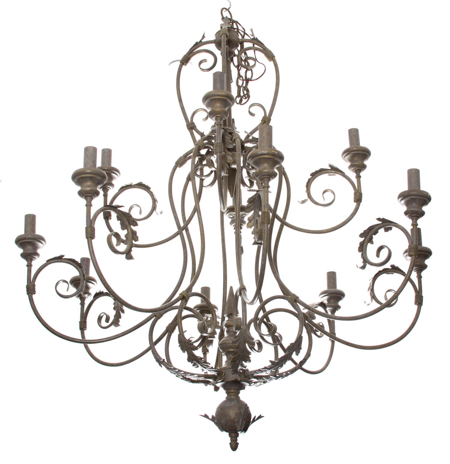 A Twelve-Light Louis XV Style Patinated Metal Chandelier Height 36 x diameter 45 inches. — 20TH CENTURY