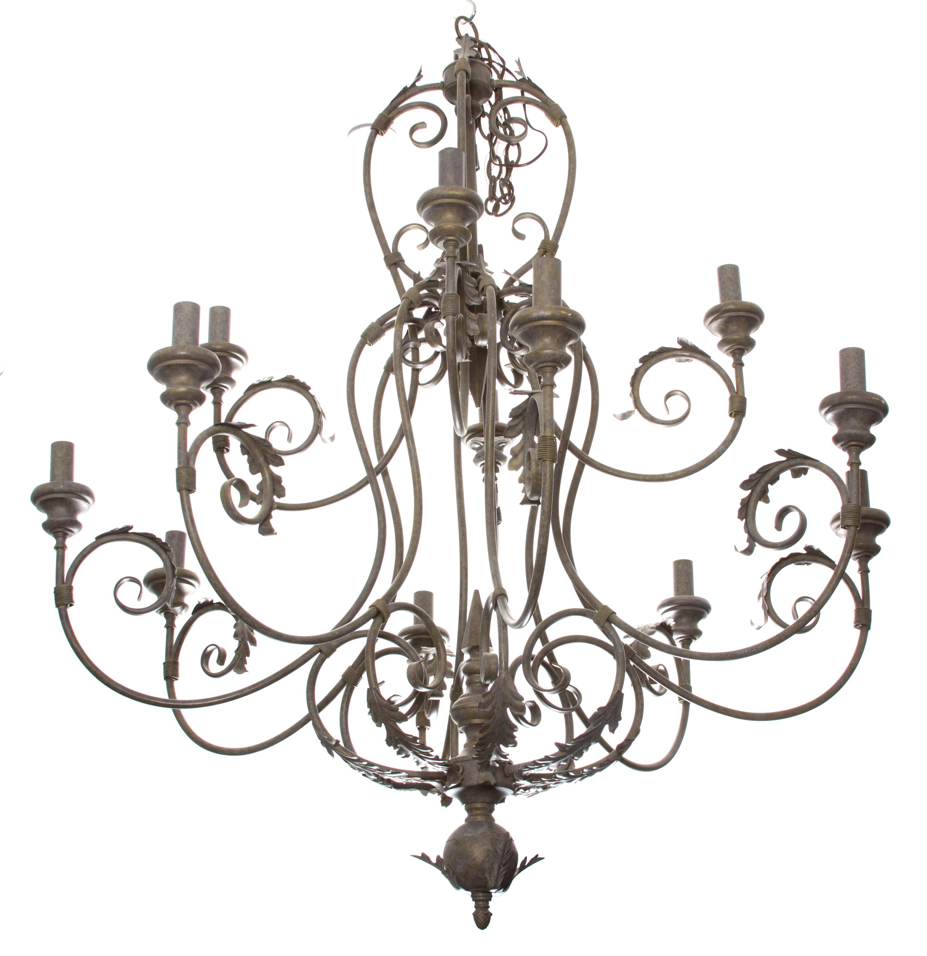 A Twelve-Light Louis XV Style Patinated Metal Chandelier Height 36 x diameter 45 inches. — 20TH CENTURY