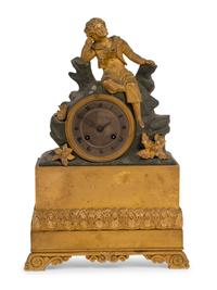 A Charles X Gilt and Patinated Bronze Figural Mantel Clock