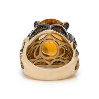 Multigem, Yellow Gold, and Blackened Gold Ring and Pendant Necklace