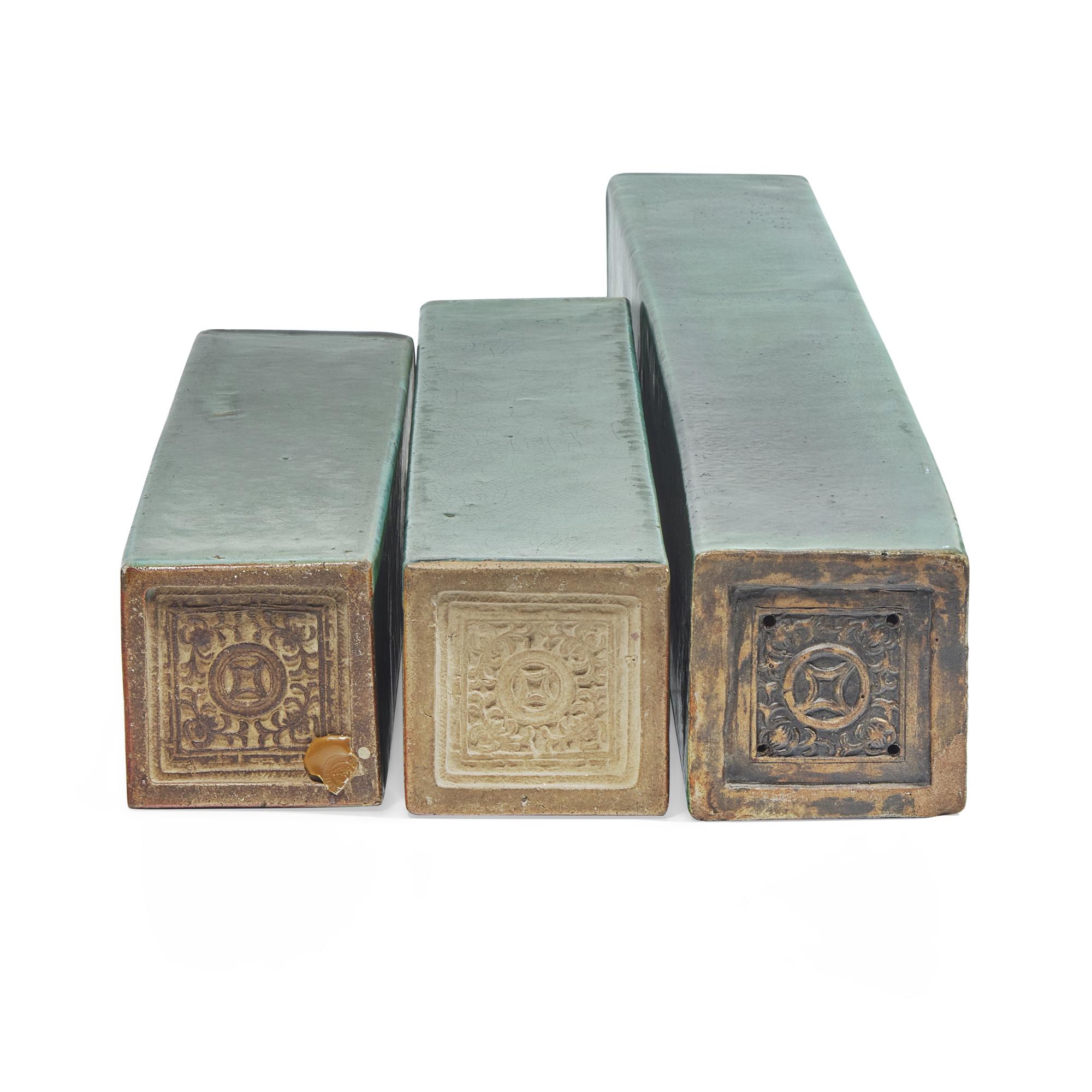 Three Chinese Turquoise Glazed Column Shaped Architectural Elements, Qing Dynasty (1644-1911)
