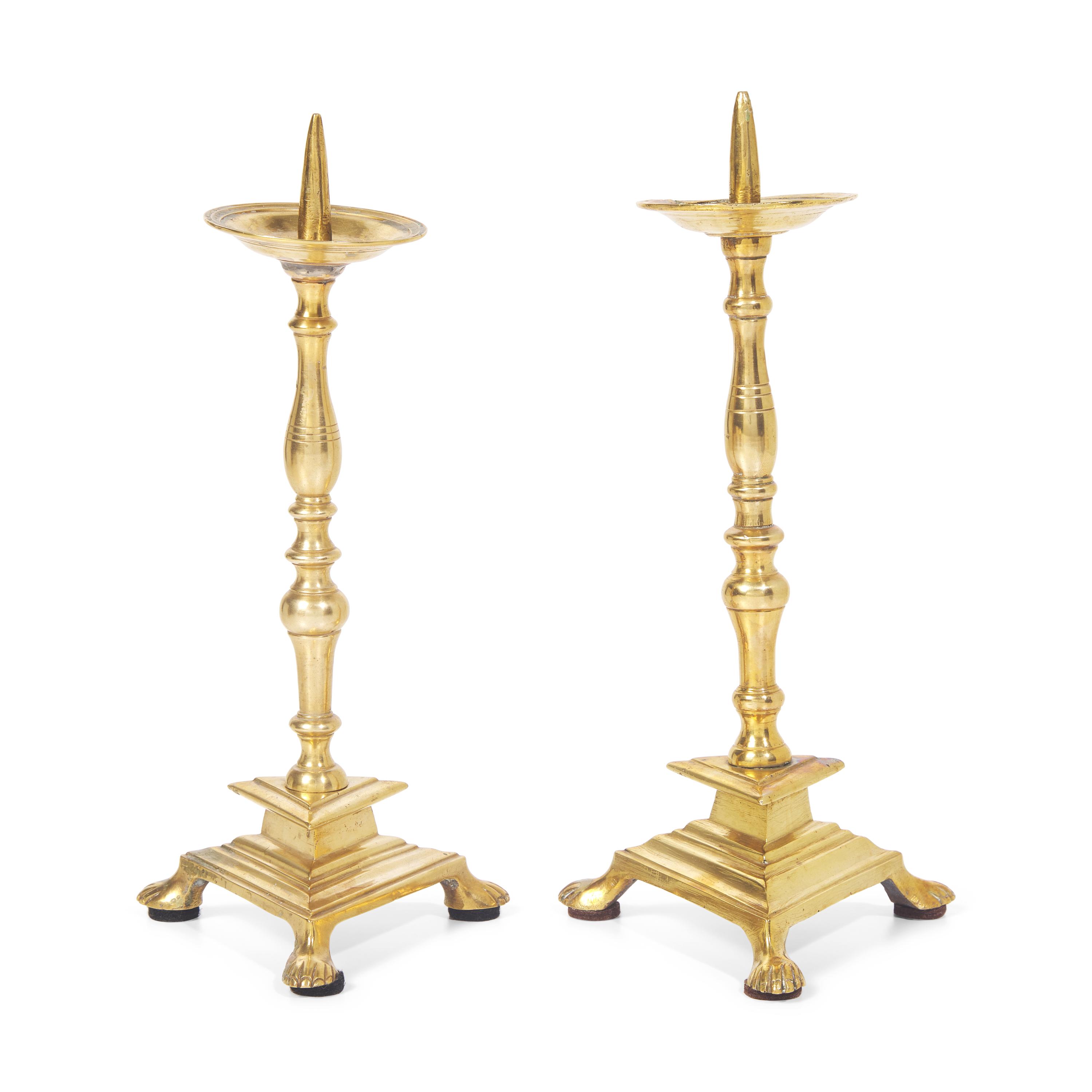 A Pair of Baroque Brass Pricket Candlesticks