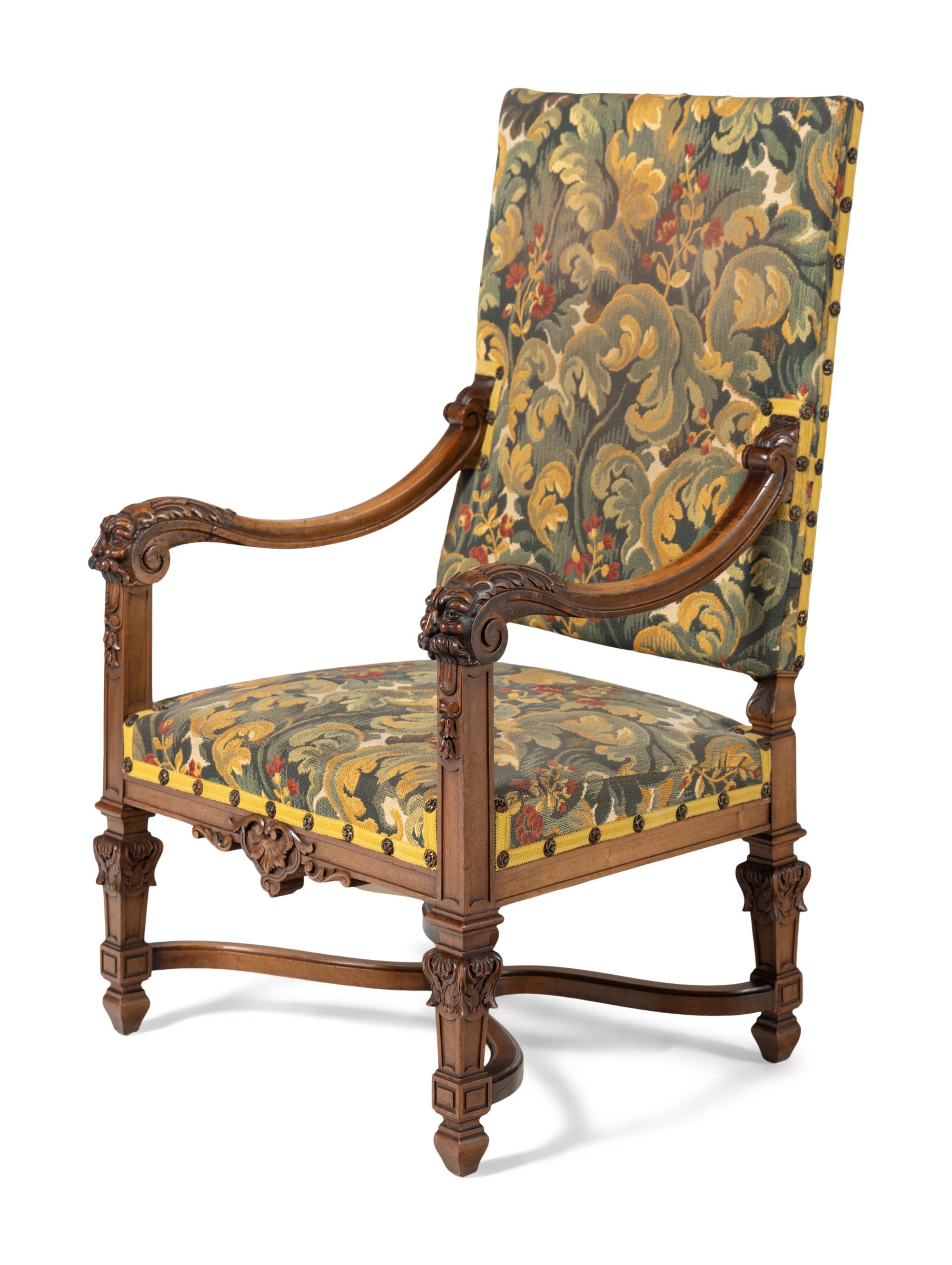 A Pair of Flemish Baroque Style Walnut Armchairs