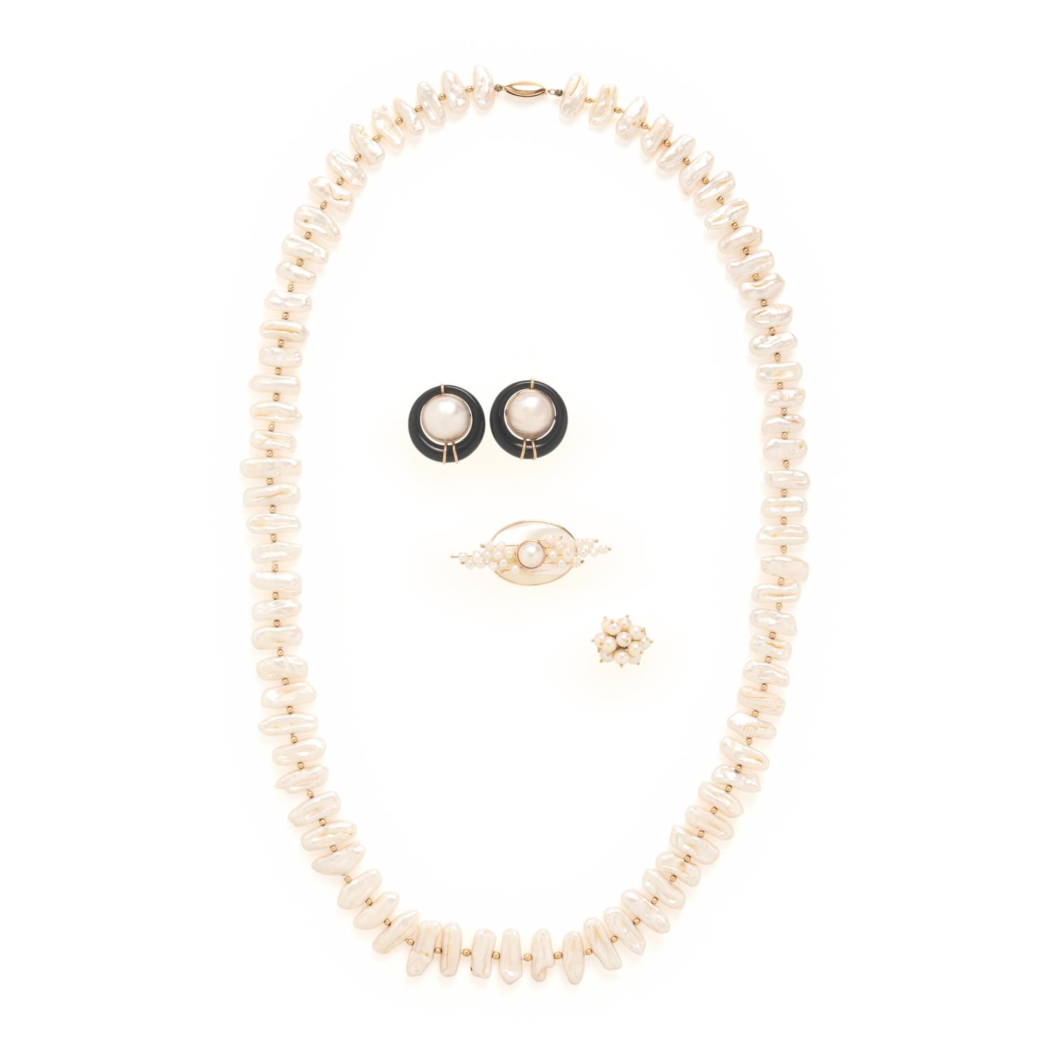 Collection of Cultured Pearl and Yellow Gold Jewelry