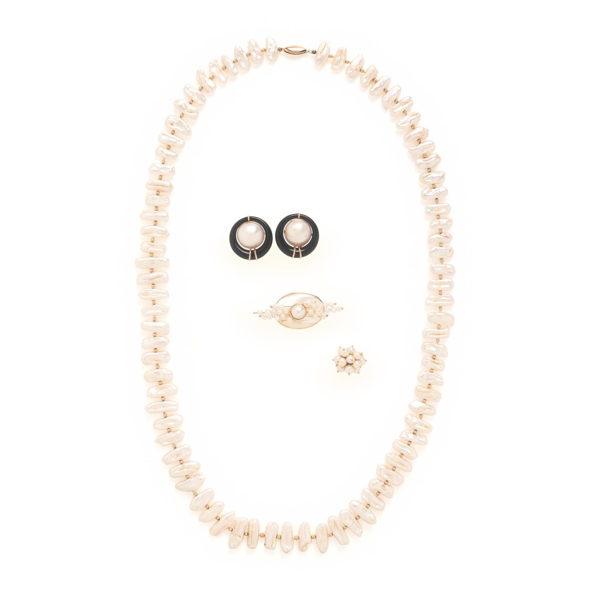Collection of Cultured Pearl and Yellow Gold Jewelry