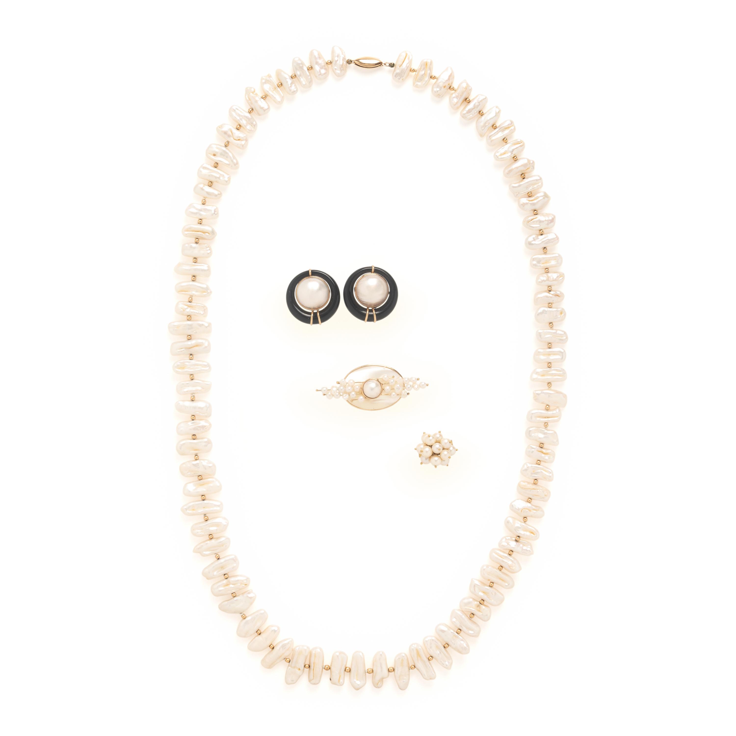 Collection of Cultured Pearl and Yellow Gold Jewelry