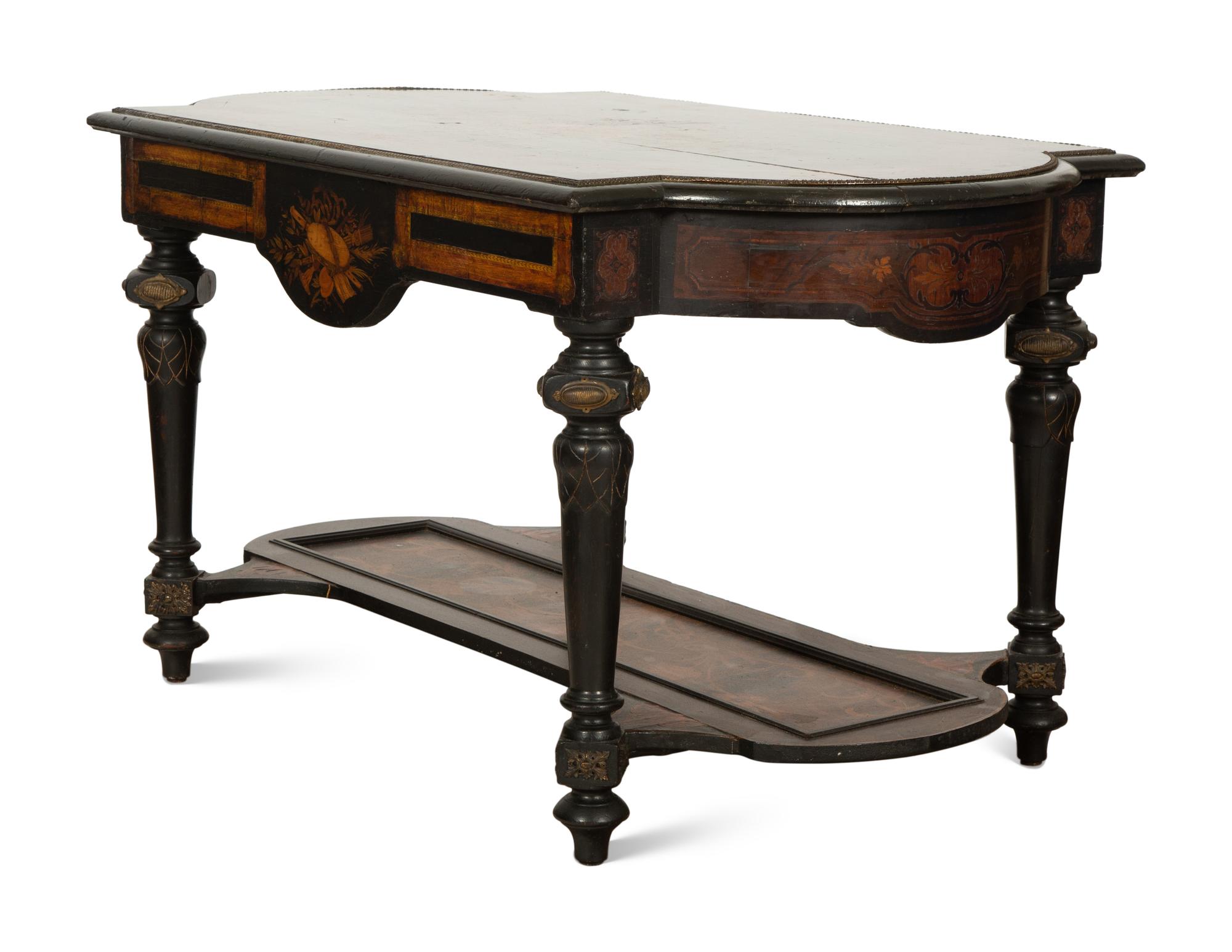 An Italian Gilt Metal-Mounted Marquetry Center Table
