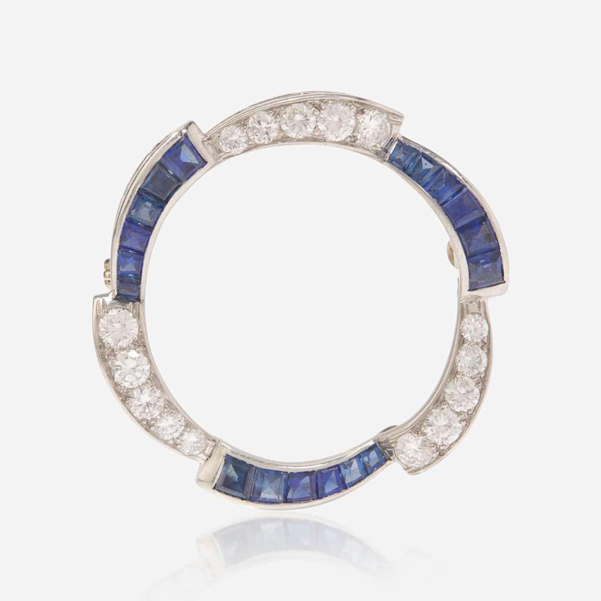 A Sapphire, Diamond, and 14K White Gold Brooch