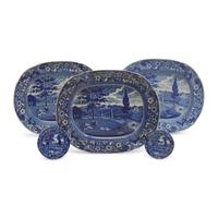A Group of Five Staffordshire Historical Blue Mendenhall Ferry Transferware Items, Joseph Stubbs, Burslem, 1790-1829