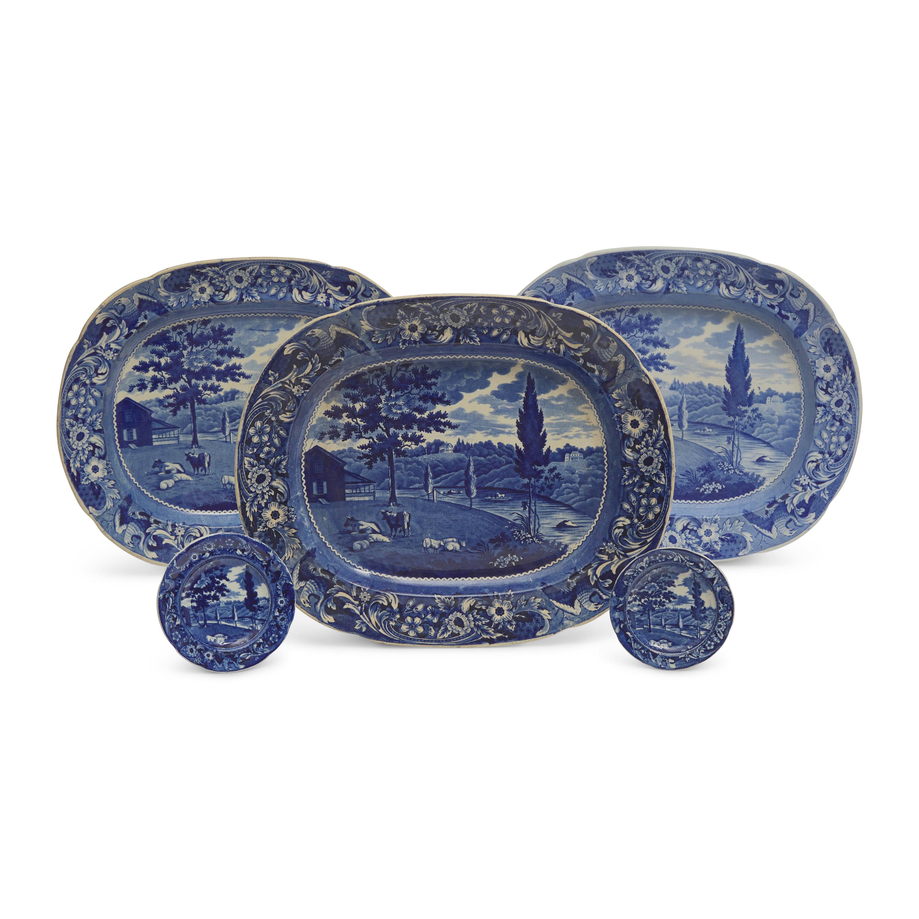 A Group of Five Staffordshire Historical Blue Mendenhall Ferry Transferware Items, Joseph Stubbs, Burslem, 1790-1829