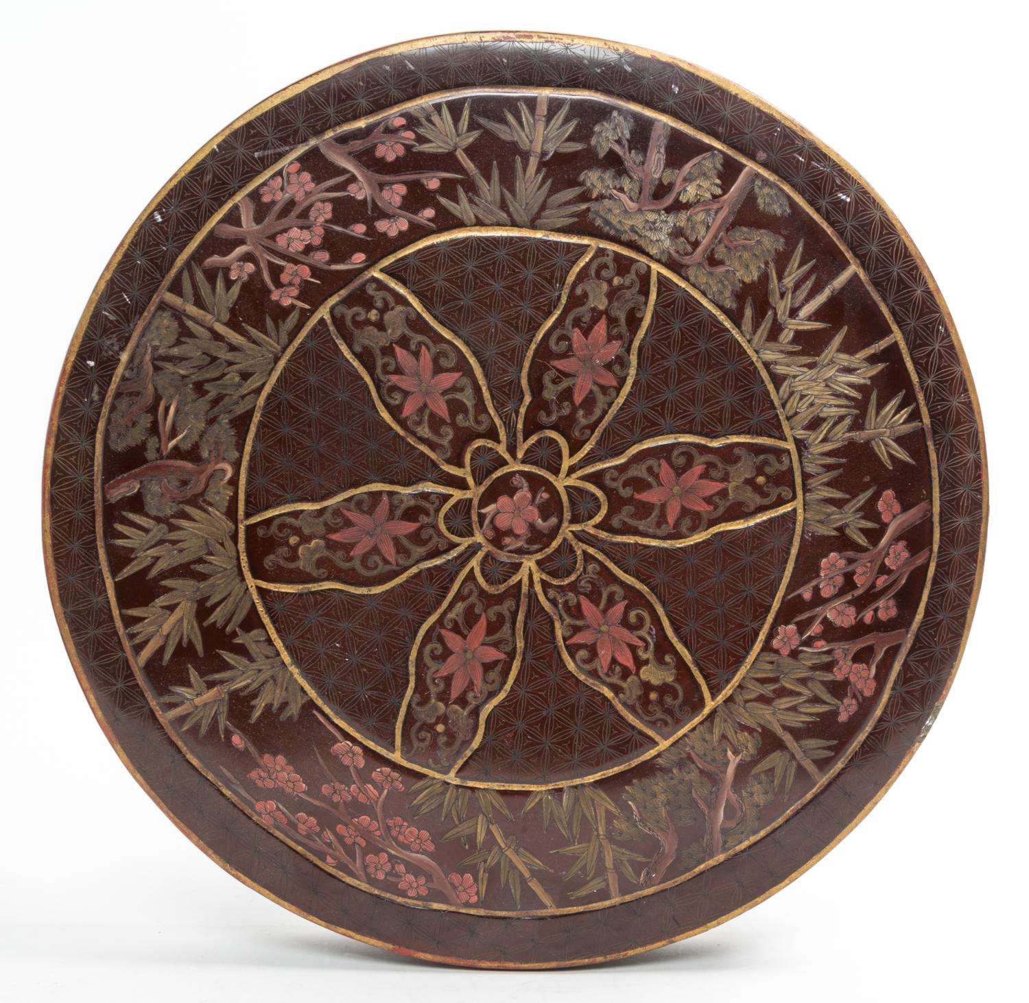 A Lacquered Circular Box and Cover. Diameter 16 inches.