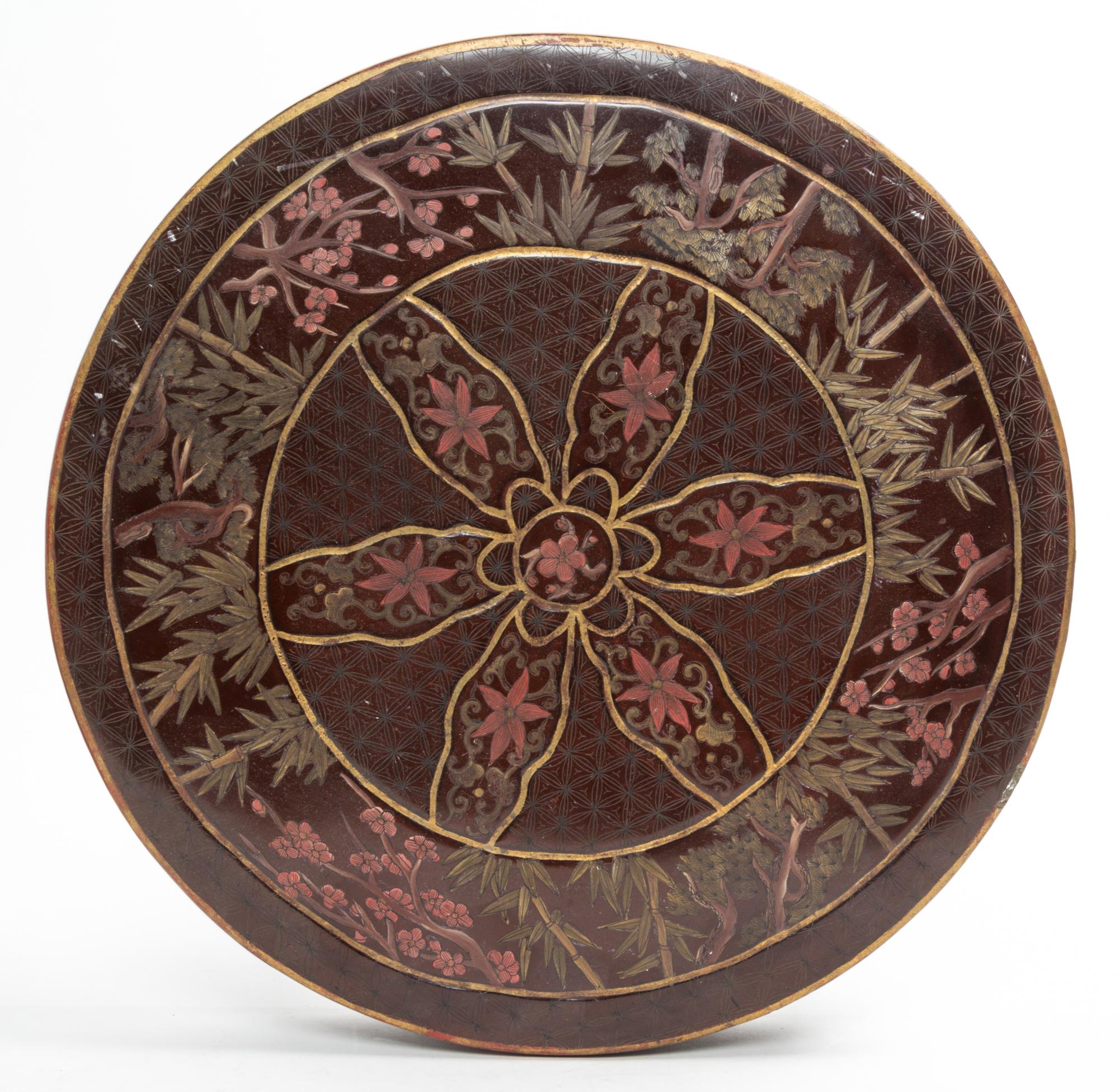A Lacquered Circular Box and Cover. Diameter 16 inches.