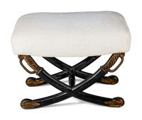 An Italian Style Black-Painted and Parcel-Gilt X-Frame Stool