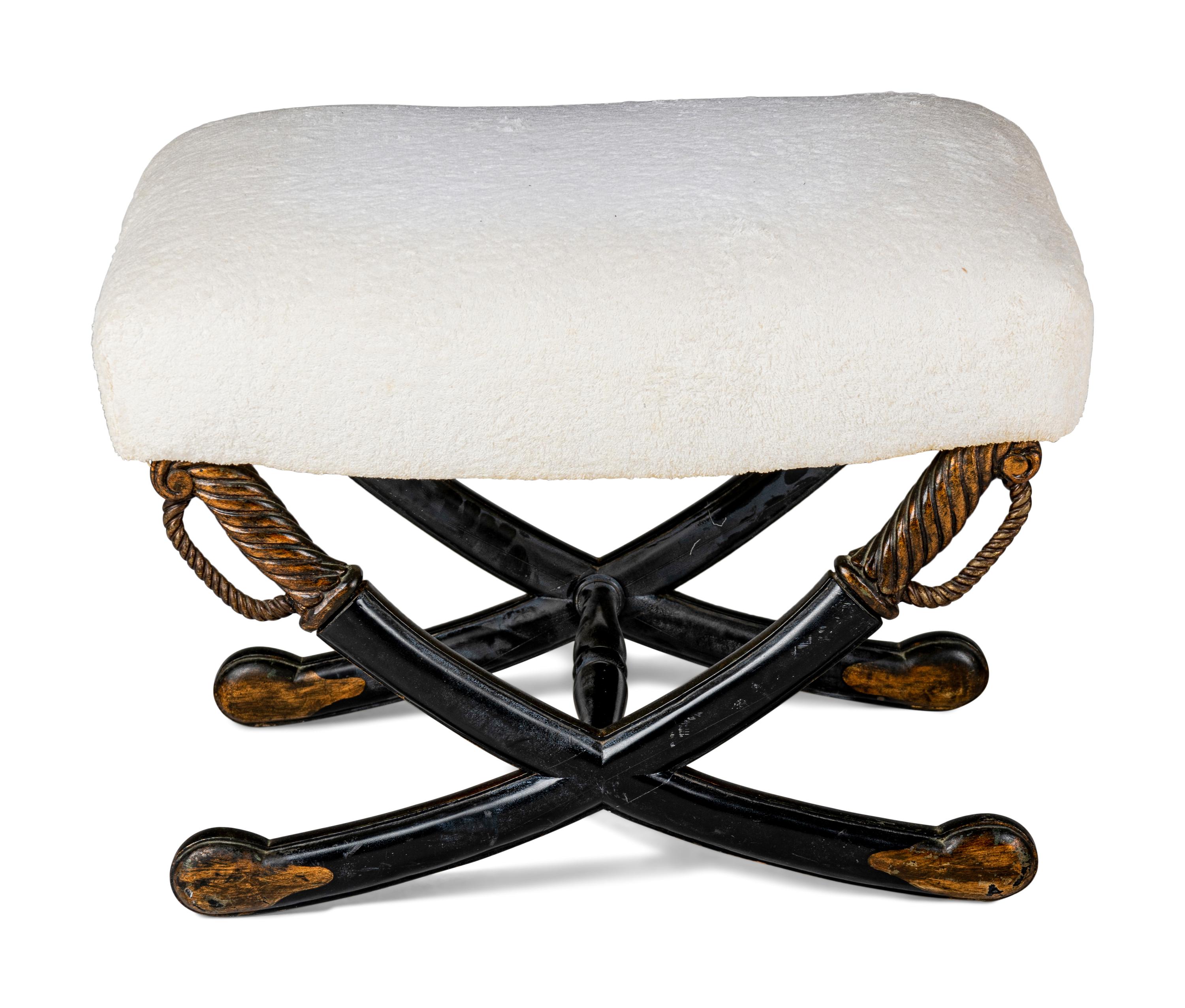 An Italian Style Black-Painted and Parcel-Gilt X-Frame Stool