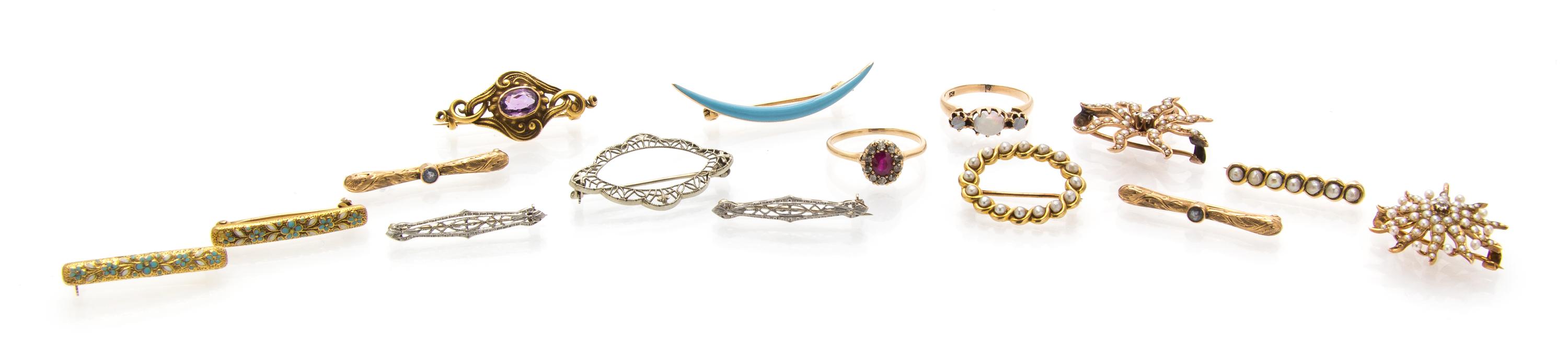 A Collection of Yellow and White Gold, Victorian and Edwardian Jewelry, 14.70 dwts.
