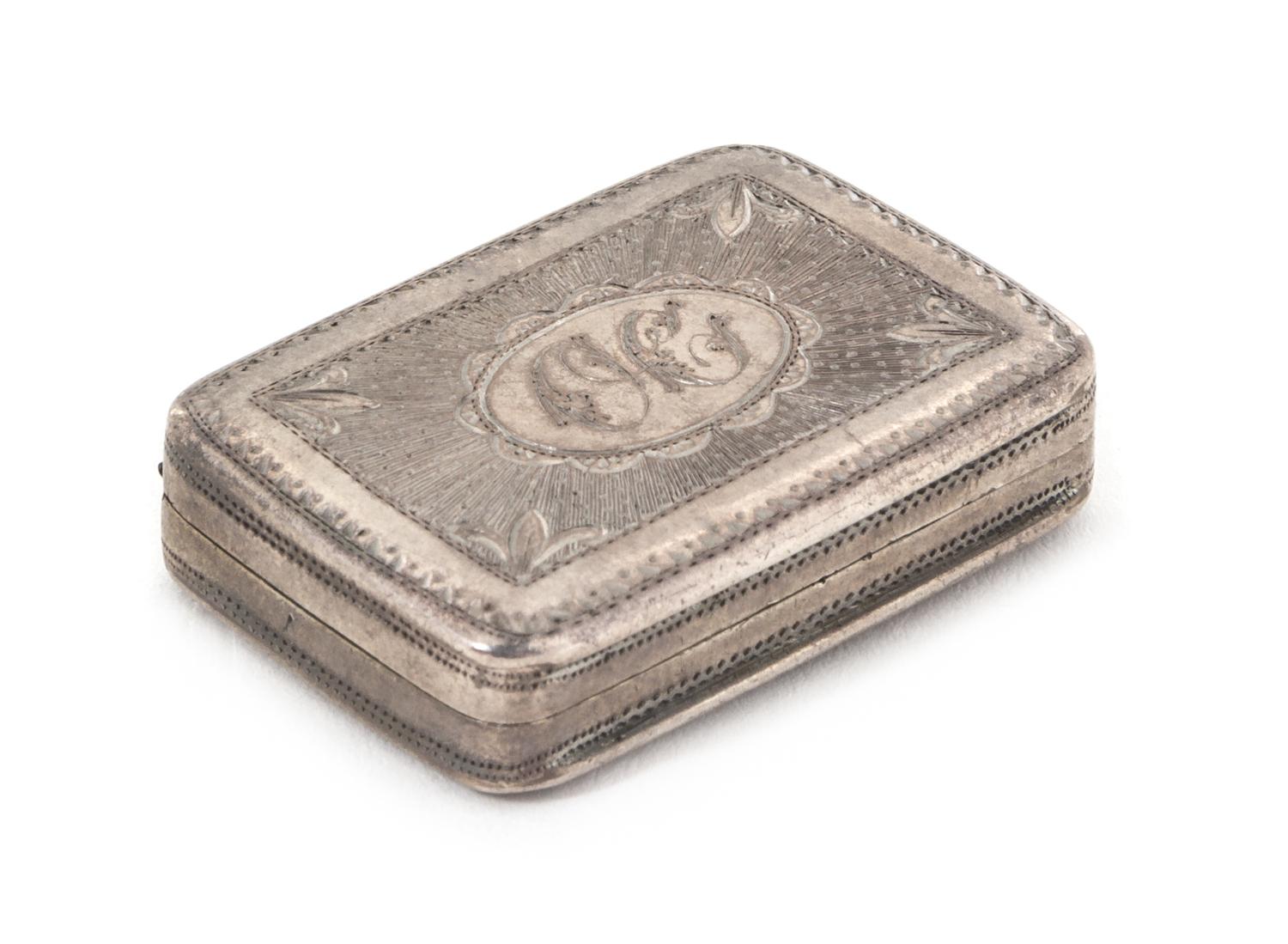 A George III Silver Vinaigrette, John Shaw, Birmingham, 1791, of rectangular form, the engine turned ground centered with an engraved c