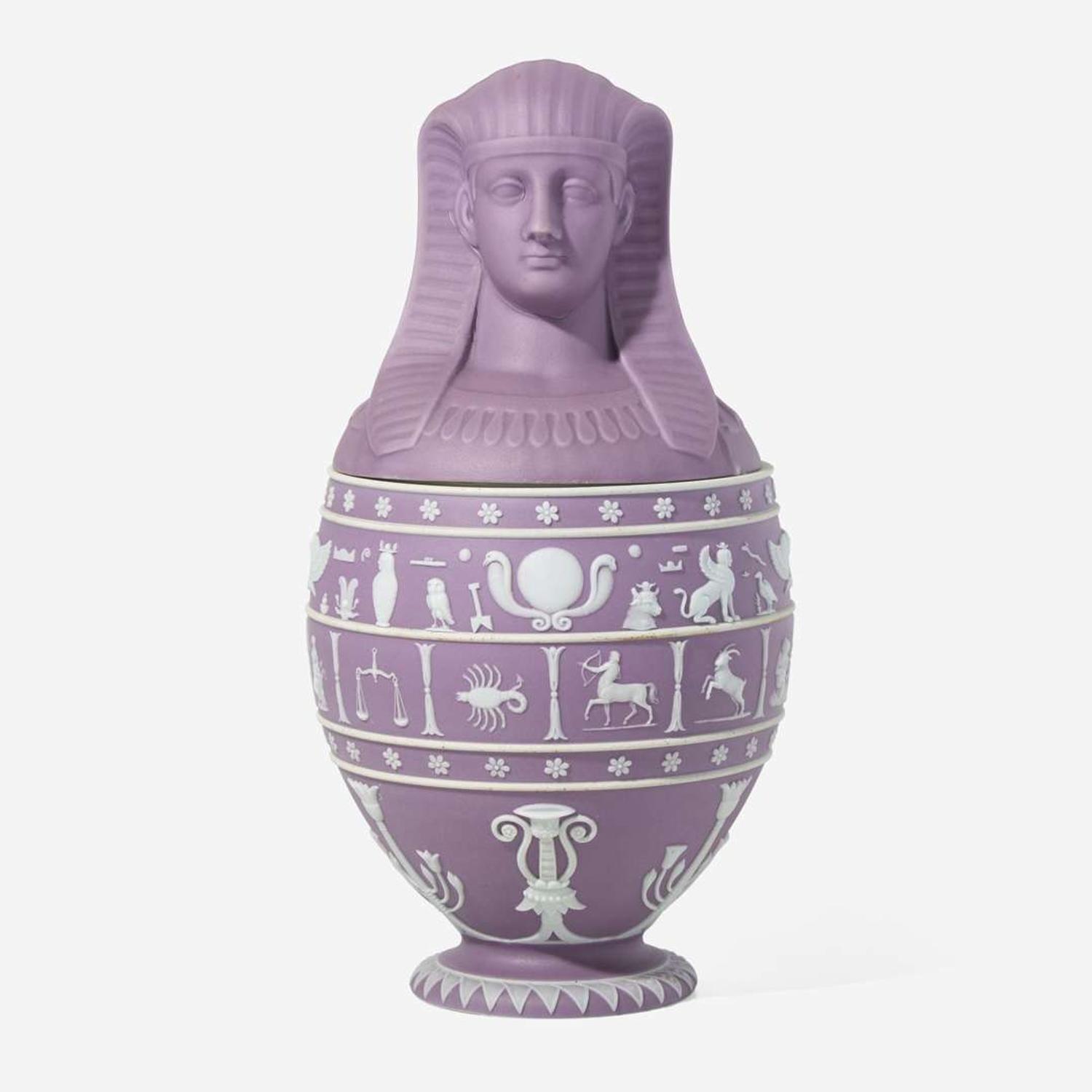 A Wedgwood Lilac Dip Jasperware Canopic Jar UK, mid-19th century