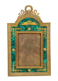 A French Gilt Bronze and Malachite Easel Back Frame Height 11 1/4 x width 6 3/4 inches. — 19TH CENTURY