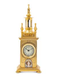 A Continental Gilt Metal and Enameled Mantel Clock