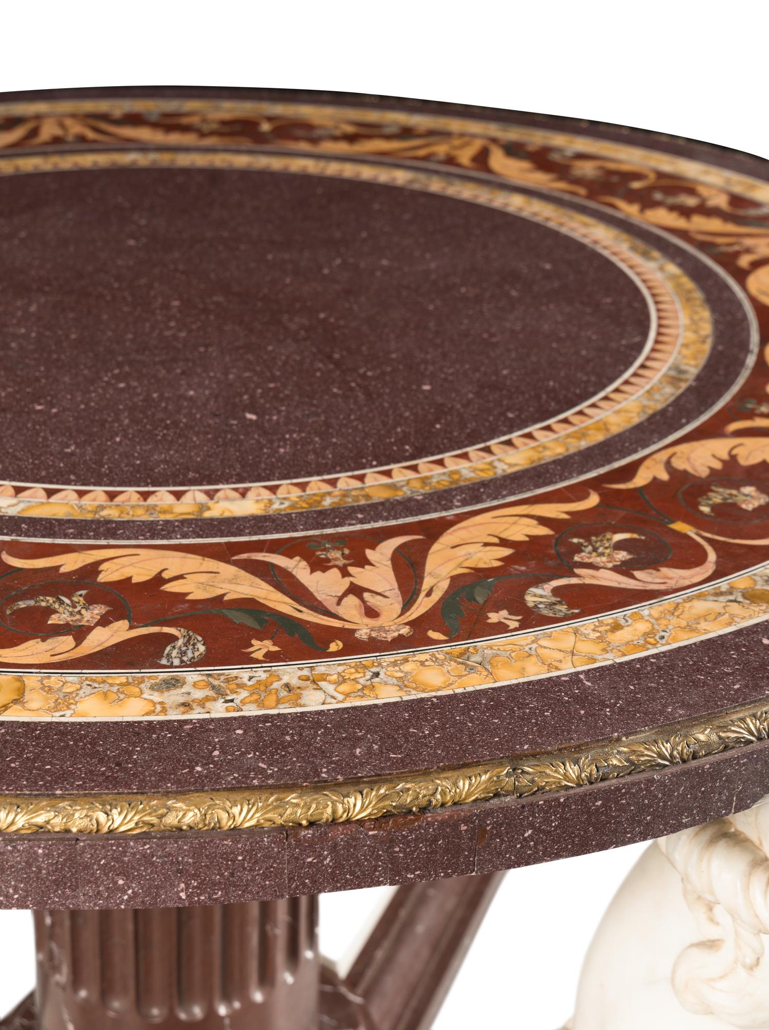 A Neoclassical Style Pietra Dura and Carved Marble Center Table