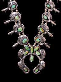 Navajo Silver and Turquoise Squash Blossom Necklace