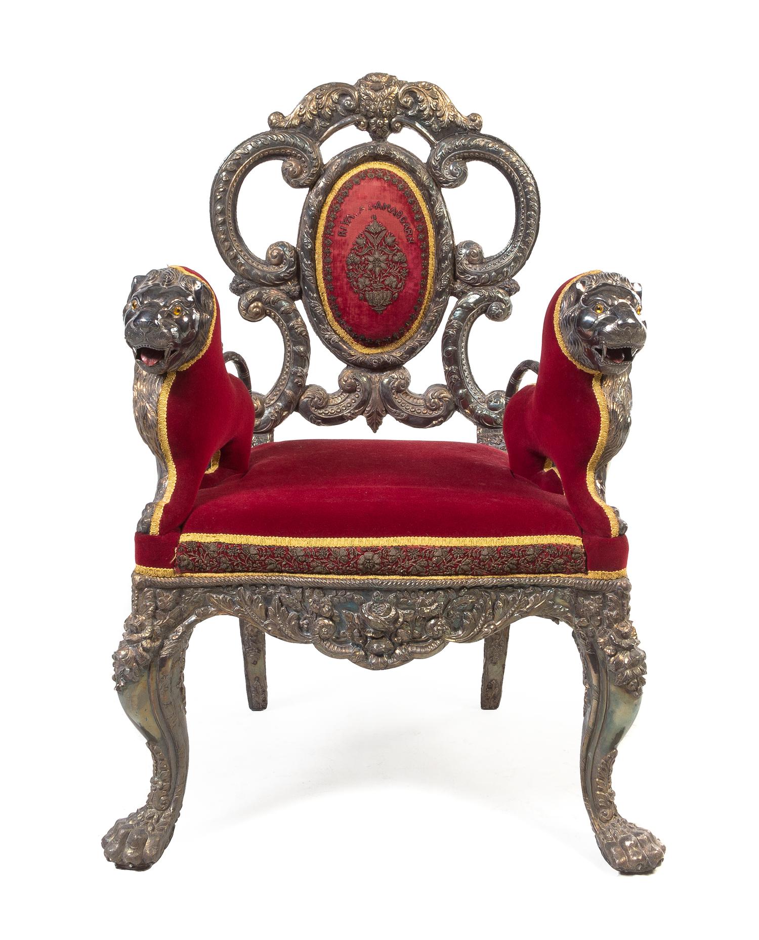 An Indian Silver-Clad Throne Chair Height 47 inches. — 19TH/20TH CENTURY
