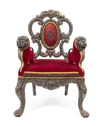 An Indian Silver-Clad Throne Chair Height 47 inches. — 19TH/20TH CENTURY