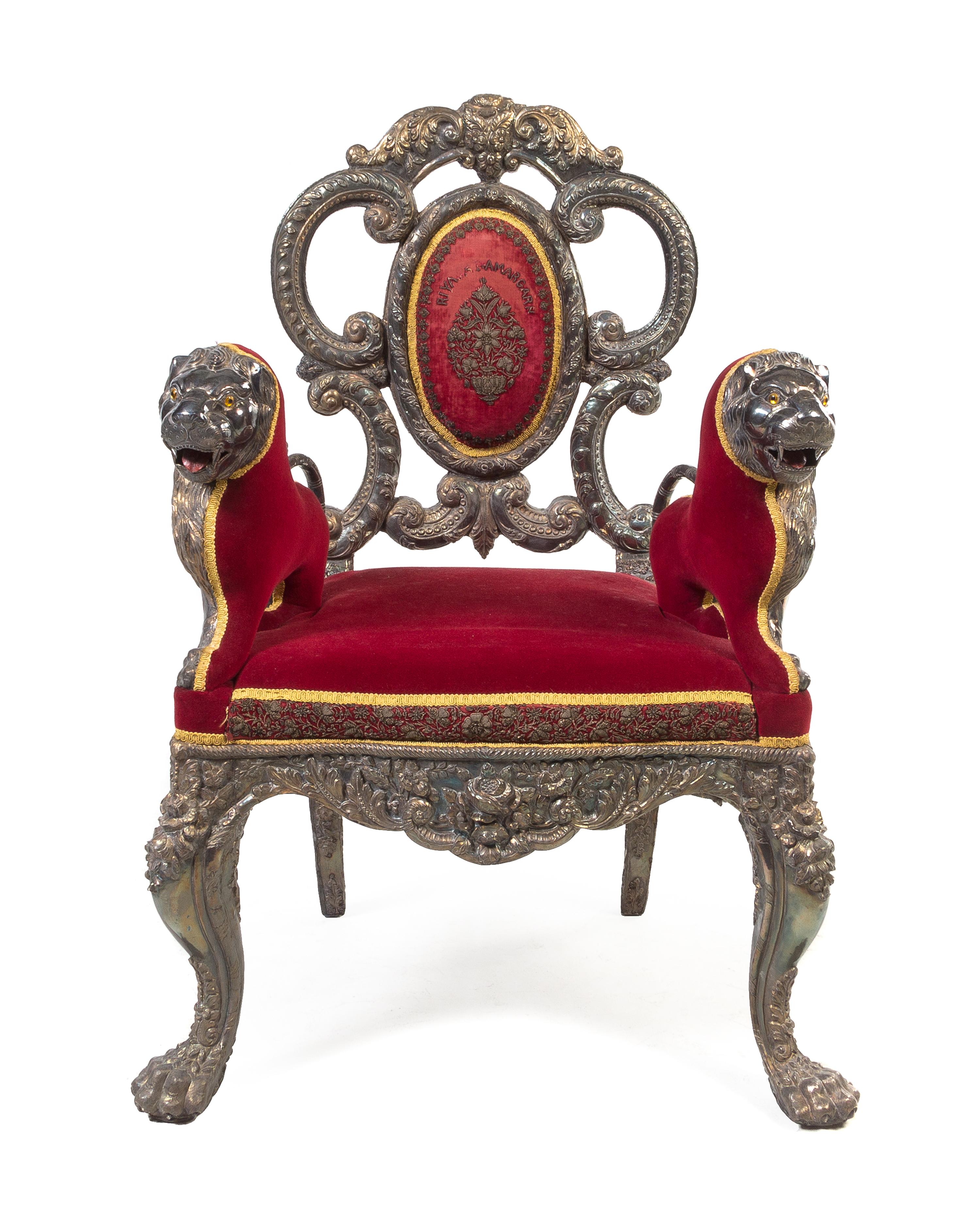An Indian Silver-Clad Throne Chair Height 47 inches. — 19TH/20TH CENTURY