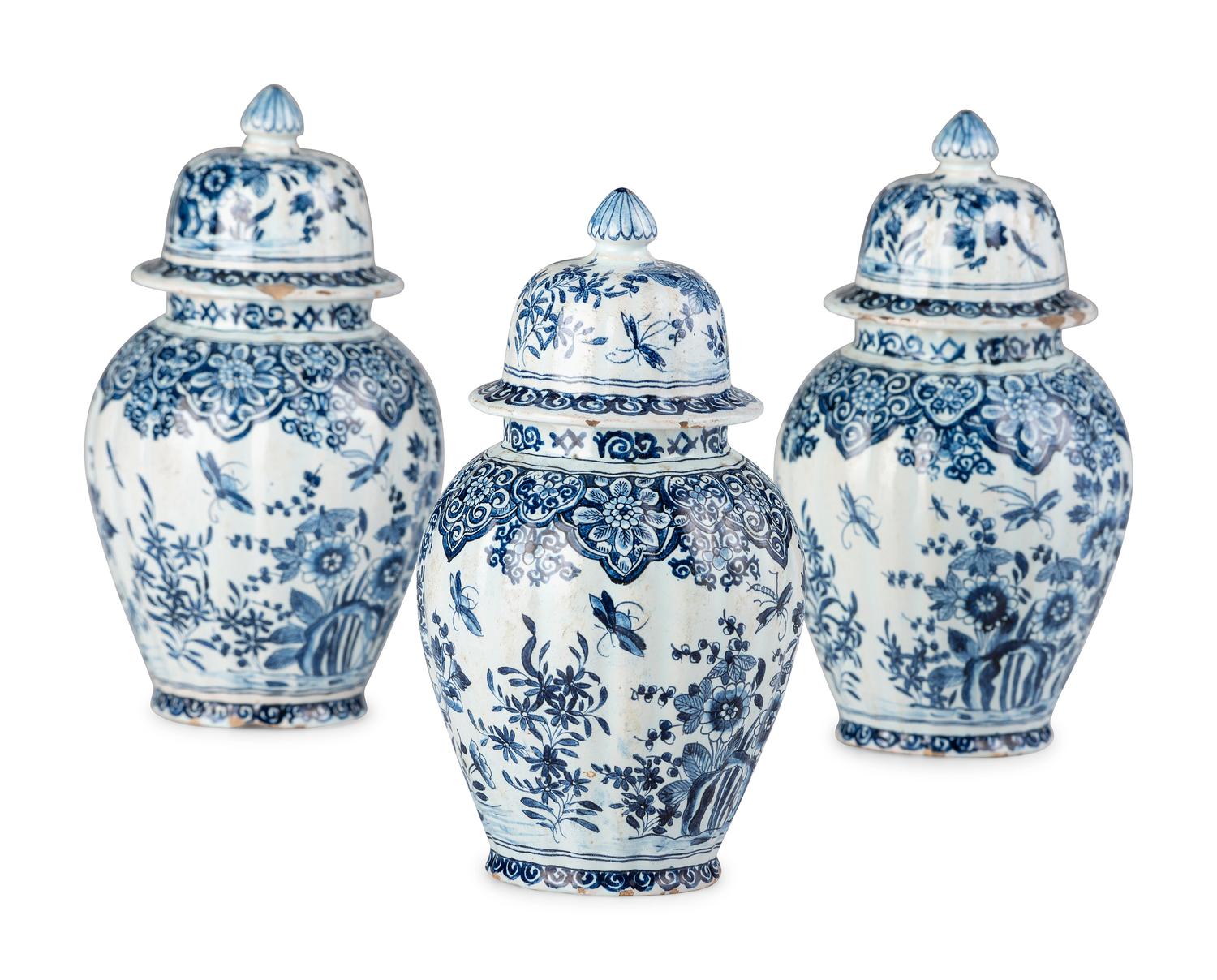 A Three Piece Delftware Garniture
