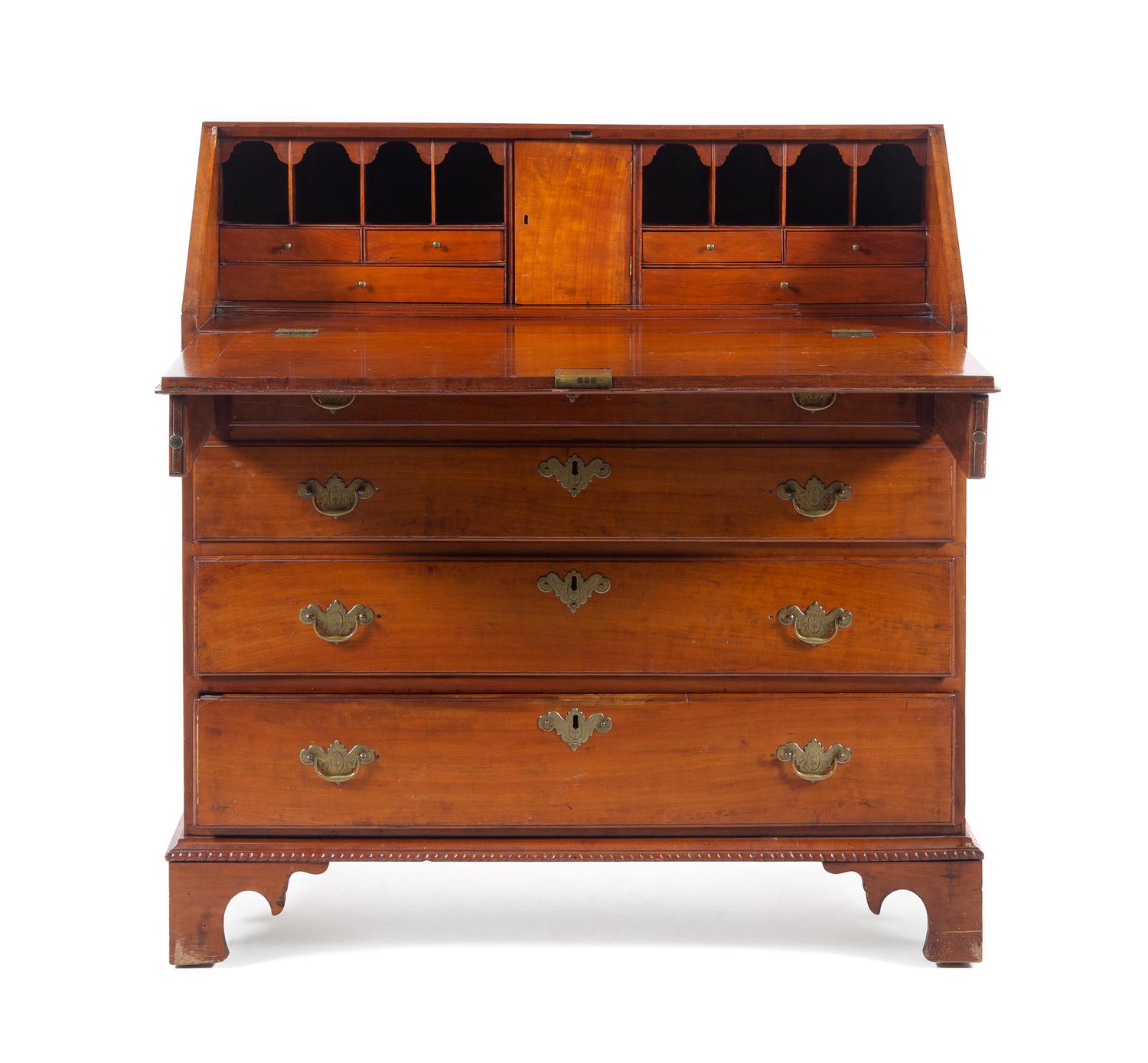 A Chippendale Carved Cherrywood Slant-Front Desk