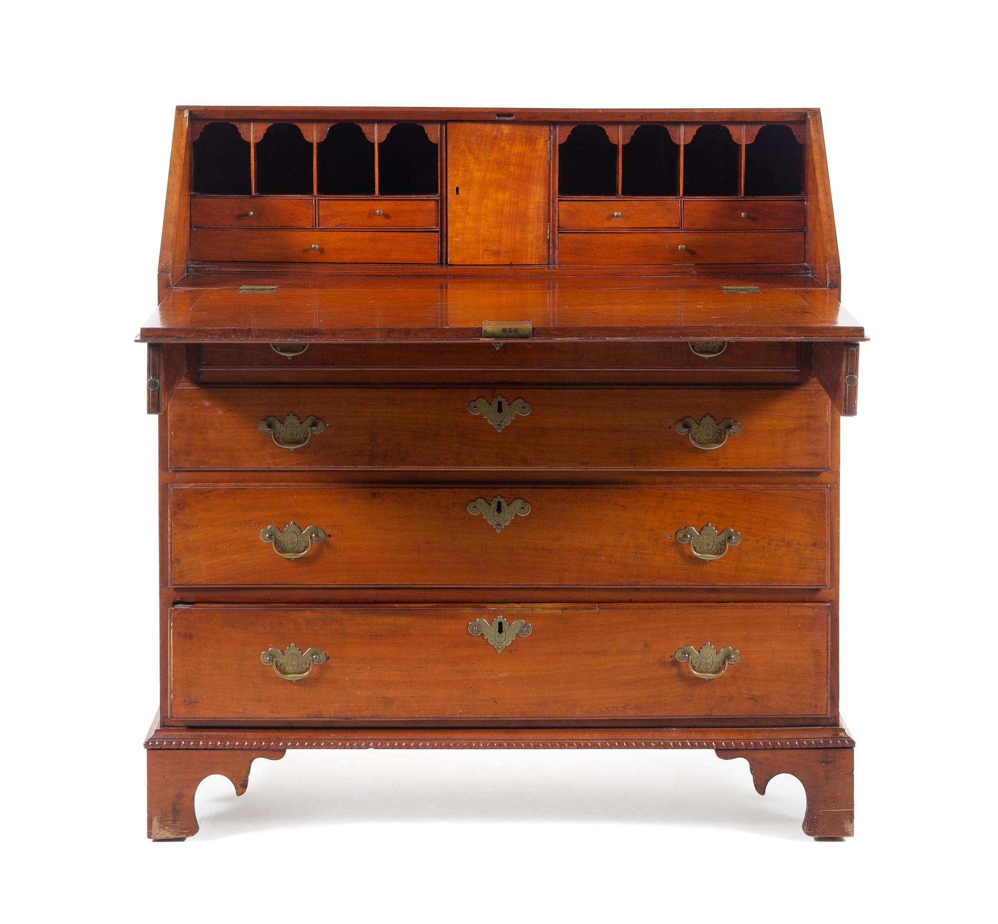 A Chippendale Carved Cherrywood Slant-Front Desk