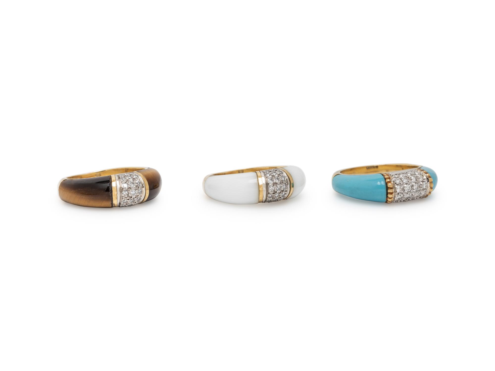 SET OF DIAMOND AND HARDSTONE RINGS