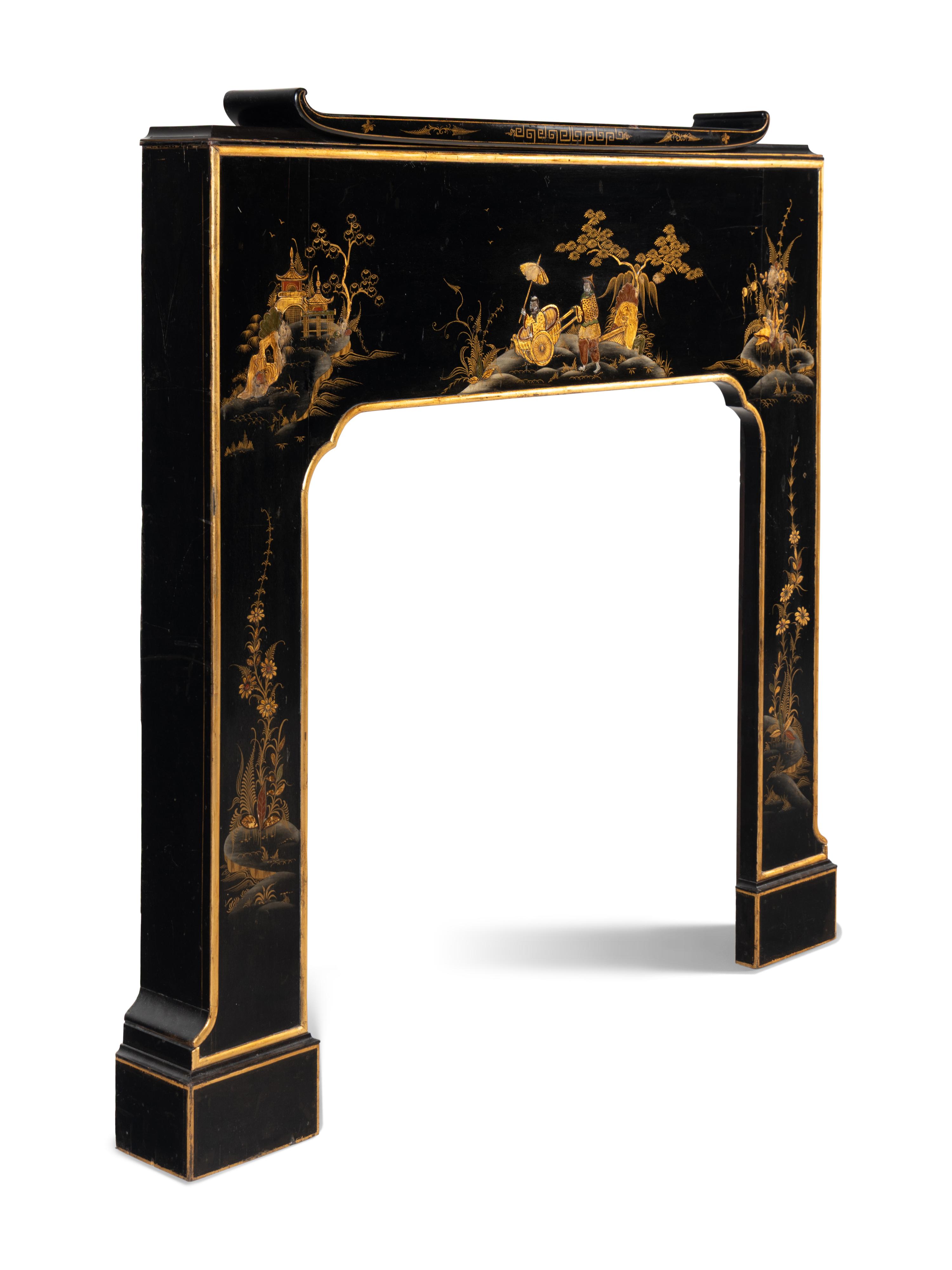 A Georgian Style Black Japanned Fireplace Mantel