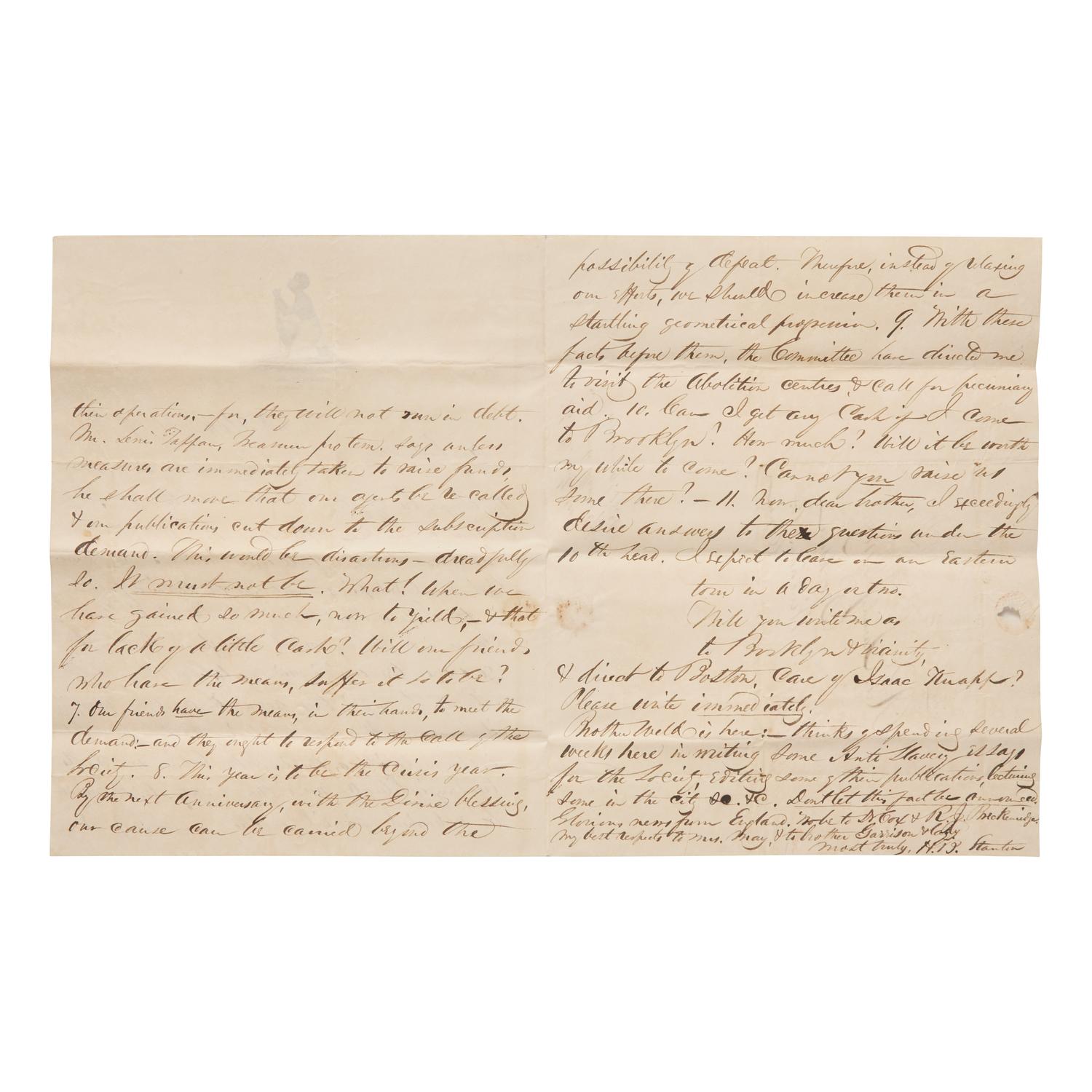 [African-Americana] [Reason, Patrick Henry] Stanton, Henry B. Autograph Letter, signed